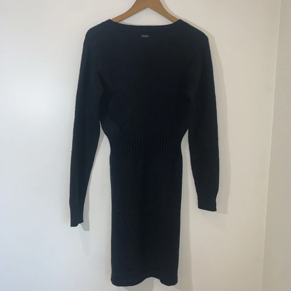 Merrell Womens Sweater Dress Medium Black Wool Blend Scoop Neck Ribbed Waist - Picture 5 of 11